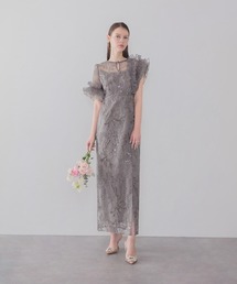 Leja（レジャ）の「【LEJA】アシンメトリーチュールフリルスパンコールIラインワンピースドレス美脚効果結婚式 パーティードレス 成人式 二次会 同窓会 お呼ばれ オケージョン 20代 30代（ドレス）」