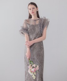 Leja（レジャ）の「【LEJA】アシンメトリーチュールフリルスパンコールIラインワンピースドレス美脚効果結婚式 パーティードレス 成人式 二次会 同窓会 お呼ばれ オケージョン 20代 30代（ドレス）」