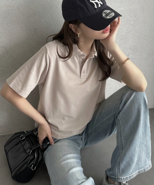 TREOVER(トレオーバー)の「抜け感シルエットで大人カジュアルな半袖ポロトップス(ポロシャツ・レディース・チャコールグレー/グレイッシュベージュ/アイボリー/ネイビー・FREE)」の16枚目の写真