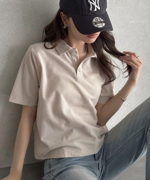 TREOVER(トレオーバー)の「抜け感シルエットで大人カジュアルな半袖ポロトップス(ポロシャツ・レディース・チャコールグレー/グレイッシュベージュ/アイボリー/ネイビー・FREE)」の22枚目の写真