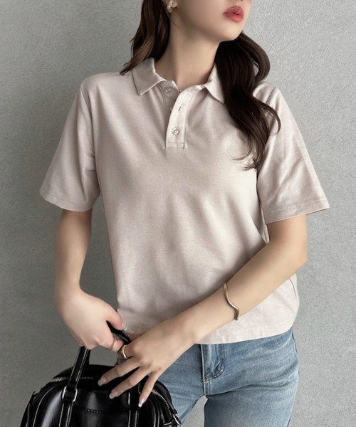 TREOVER(トレオーバー)の「抜け感シルエットで大人カジュアルな半袖ポロトップス(ポロシャツ・レディース・チャコールグレー/グレイッシュベージュ/アイボリー/ネイビー・FREE)」の15枚目の写真
