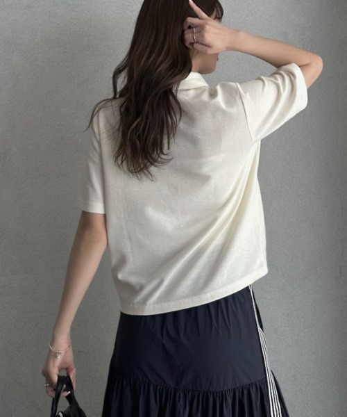 TREOVER(トレオーバー)の「抜け感シルエットで大人カジュアルな半袖ポロトップス(ポロシャツ・レディース・チャコールグレー/グレイッシュベージュ/アイボリー/ネイビー・FREE)」の10枚目の写真