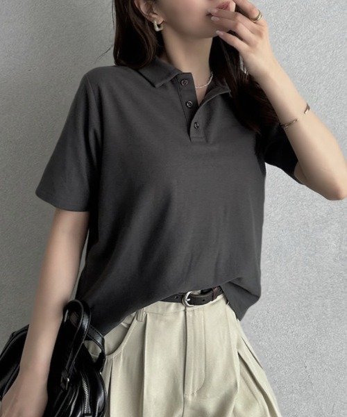 TREOVER(トレオーバー)の「抜け感シルエットで大人カジュアルな半袖ポロトップス(ポロシャツ・レディース・チャコールグレー/グレイッシュベージュ/アイボリー/ネイビー・FREE)」の20枚目の写真