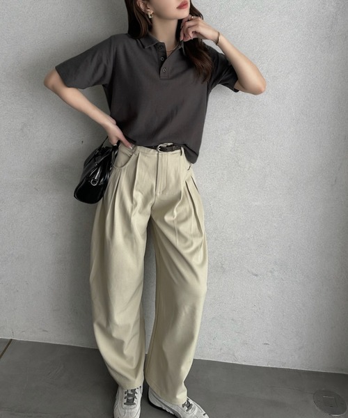 TREOVER(トレオーバー)の「抜け感シルエットで大人カジュアルな半袖ポロトップス(ポロシャツ・レディース・チャコールグレー/グレイッシュベージュ/アイボリー/ネイビー・FREE)」の14枚目の写真