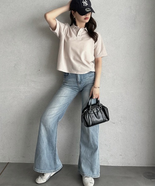 TREOVER(トレオーバー)の「抜け感シルエットで大人カジュアルな半袖ポロトップス(ポロシャツ・レディース・チャコールグレー/グレイッシュベージュ/アイボリー/ネイビー・FREE)」の18枚目の写真