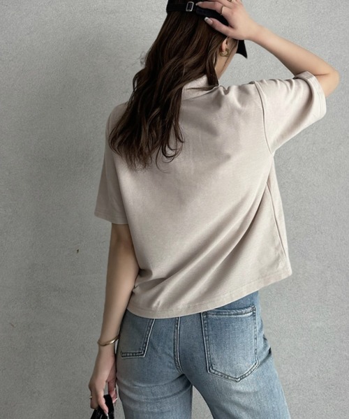 TREOVER(トレオーバー)の「抜け感シルエットで大人カジュアルな半袖ポロトップス(ポロシャツ・レディース・チャコールグレー/グレイッシュベージュ/アイボリー/ネイビー・FREE)」の17枚目の写真
