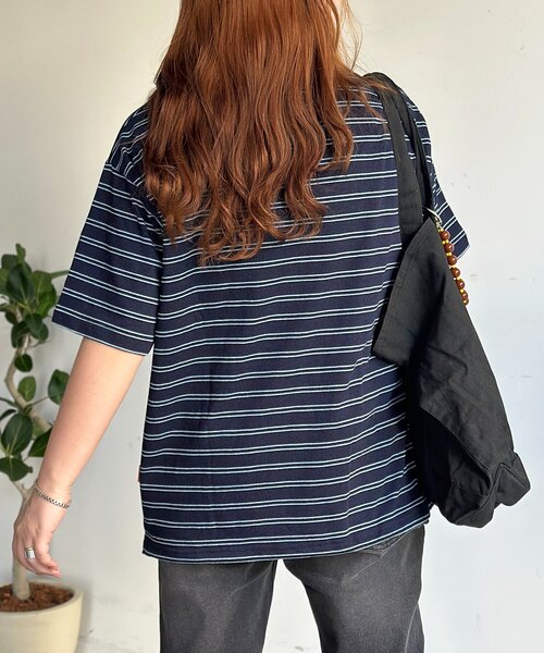 CPCM(シーピーシーエム)の「インディゴボーダーT(Tシャツ/カットソー・レディース・ネイビー/ブラック/サックスブルー・SMALL/MEDIUM/LARGE)」の11枚目の写真