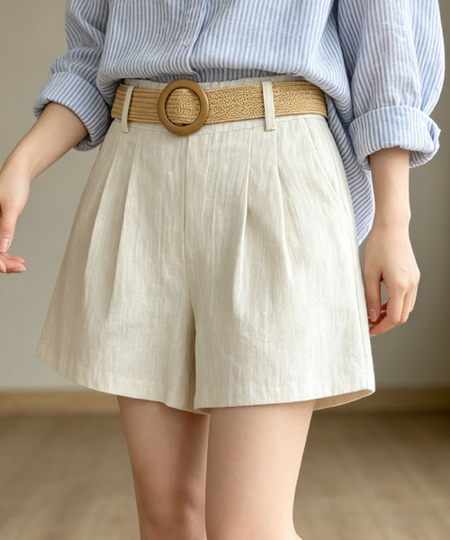 2ly2(トゥーリートゥー)の「ベルト付きタックショートパンツ レディース ハイウエスト(その他パンツ・レディース・グレー/ピンク/ブラック/ベージュ・FREE)」の16枚目の写真