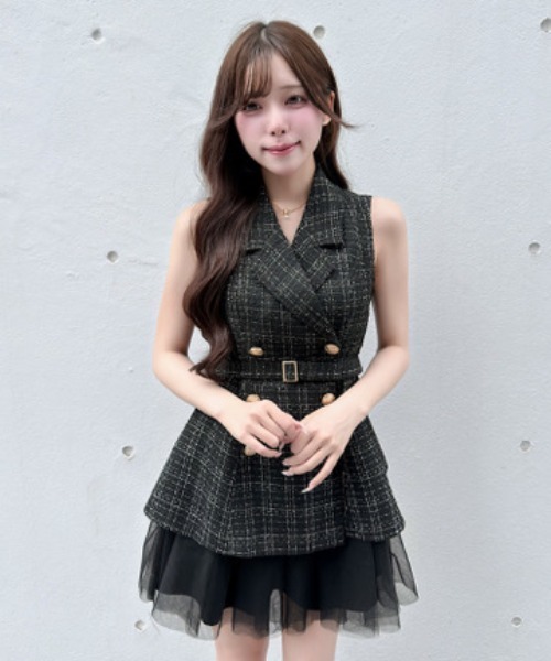 NOMAE(ノーマエ)の「テーラードジレドッキングミニワンピース(ワンピース・レディース・グレー/ブラック/ブルー系その他/ブラック系その他/ピンク系その他/ブラウン系その他・FREE)」の9枚目の写真