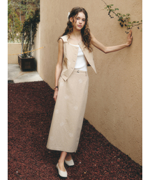 ROVE linen embroidery H-line skirt_BEIGE