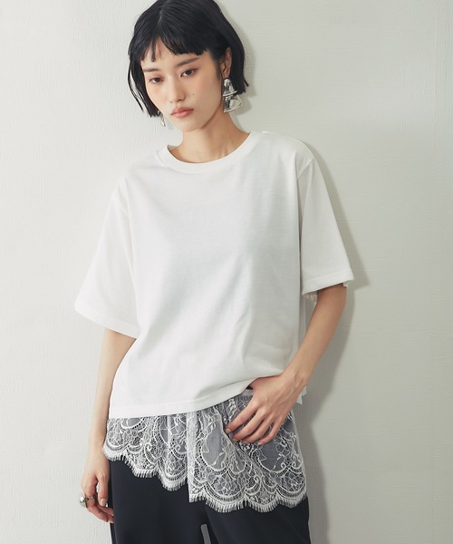 ANOTHER S(アナザーエス)の「【接触冷感】レースセットレイヤードTシャツ(Tシャツ/カットソー・レディース・ブラック/オフホワイト・FREE)」の2枚目の写真