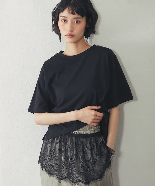 ANOTHER S(アナザーエス)の「【接触冷感】レースセットレイヤードTシャツ(Tシャツ/カットソー・レディース・ブラック/オフホワイト・FREE)」の1枚目の写真