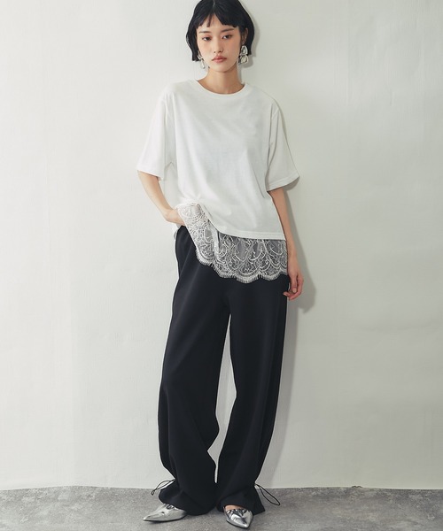 ANOTHER S(アナザーエス)の「【接触冷感】レースセットレイヤードTシャツ(Tシャツ/カットソー・レディース・ブラック/オフホワイト・FREE)」の19枚目の写真