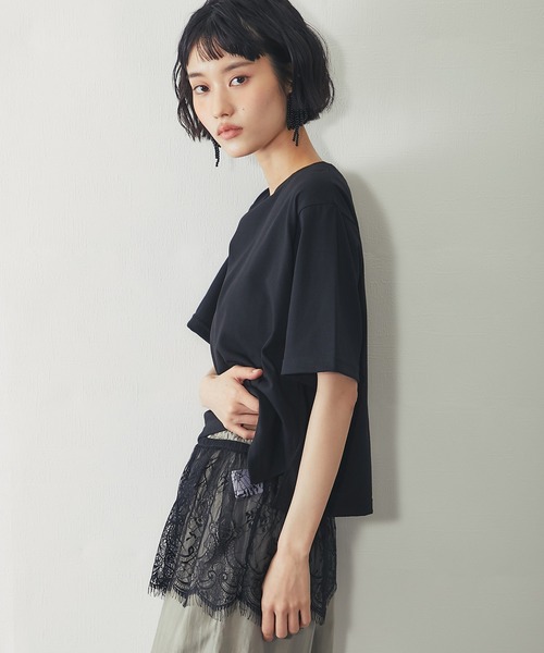 ANOTHER S(アナザーエス)の「【接触冷感】レースセットレイヤードTシャツ(Tシャツ/カットソー・レディース・ブラック/オフホワイト・FREE)」の22枚目の写真