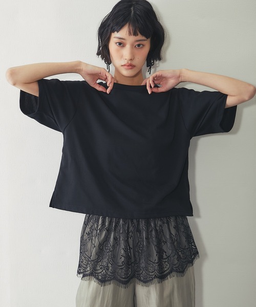 ANOTHER S(アナザーエス)の「【接触冷感】レースセットレイヤードTシャツ(Tシャツ/カットソー・レディース・ブラック/オフホワイト・FREE)」の18枚目の写真
