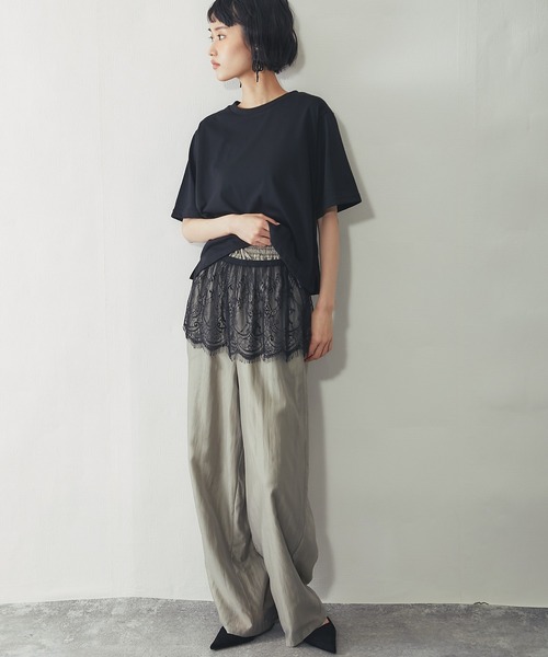 ANOTHER S(アナザーエス)の「【接触冷感】レースセットレイヤードTシャツ(Tシャツ/カットソー・レディース・ブラック/オフホワイト・FREE)」の8枚目の写真