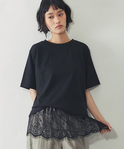 ANOTHER S(アナザーエス)の「【接触冷感】レースセットレイヤードTシャツ(Tシャツ/カットソー・レディース・ブラック/オフホワイト・FREE)」の4枚目の写真