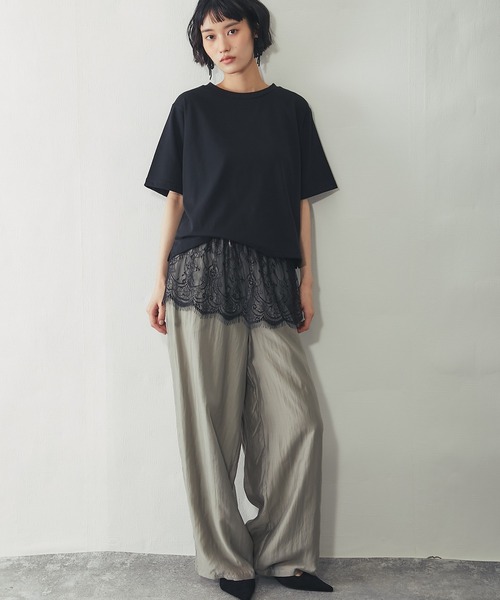 ANOTHER S(アナザーエス)の「【接触冷感】レースセットレイヤードTシャツ(Tシャツ/カットソー・レディース・ブラック/オフホワイト・FREE)」の13枚目の写真
