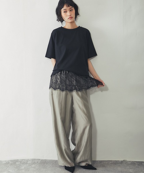ANOTHER S(アナザーエス)の「【接触冷感】レースセットレイヤードTシャツ(Tシャツ/カットソー・レディース・ブラック/オフホワイト・FREE)」の15枚目の写真