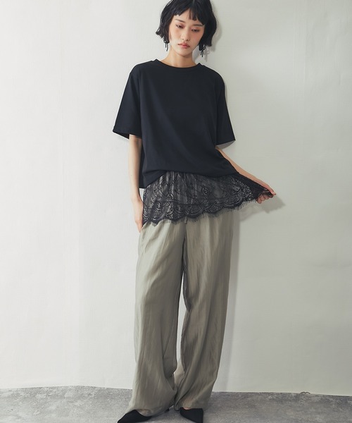 ANOTHER S(アナザーエス)の「【接触冷感】レースセットレイヤードTシャツ(Tシャツ/カットソー・レディース・ブラック/オフホワイト・FREE)」の11枚目の写真