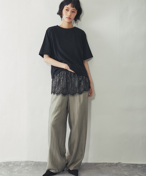 ANOTHER S(アナザーエス)の「【接触冷感】レースセットレイヤードTシャツ(Tシャツ/カットソー・レディース・ブラック/オフホワイト・FREE)」の3枚目の写真