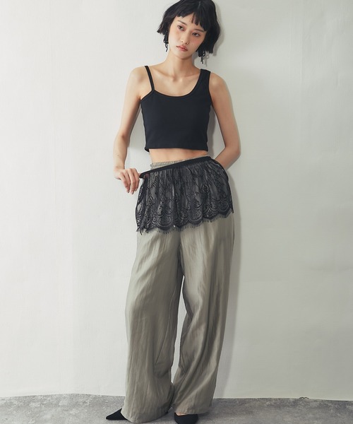 ANOTHER S(アナザーエス)の「【接触冷感】レースセットレイヤードTシャツ(Tシャツ/カットソー・レディース・ブラック/オフホワイト・FREE)」の5枚目の写真