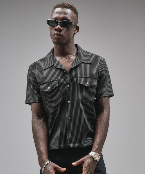 ANDER HUNK(アンダーハンク)の「Compact Open Collar Stripe Shirts/コンパクトオープンカラーストライプシャツ(シャツ/ブラウス・メンズ・グレー/ブラック・SMALL/MEDIUM/LARGE)」の4枚目の写真