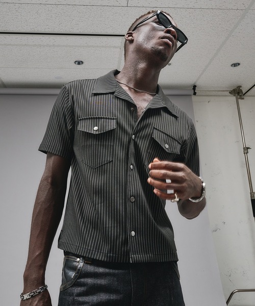 ANDER HUNK(アンダーハンク)の「Compact Open Collar Stripe Shirts/コンパクトオープンカラーストライプシャツ(シャツ/ブラウス・メンズ・グレー/ブラック・SMALL/MEDIUM/LARGE)」の7枚目の写真