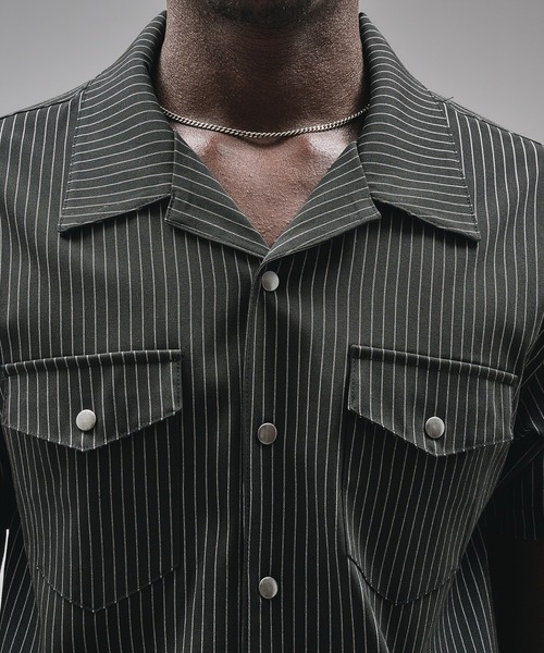 ANDER HUNK(アンダーハンク)の「Compact Open Collar Stripe Shirts/コンパクトオープンカラーストライプシャツ(シャツ/ブラウス・メンズ・グレー/ブラック・SMALL/MEDIUM/LARGE)」の9枚目の写真