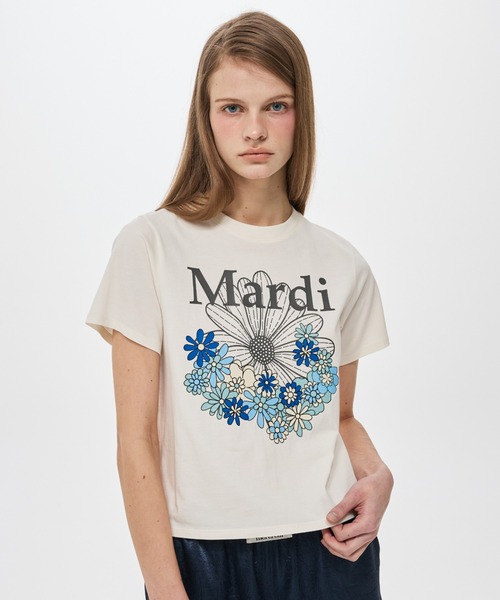 Mardi Mercredi(マルディメクルディ)の「SLIM TSHIRT FLOWERMARDI JARDIN VVD / スリム Tシャツ フラワーマルディ ジャルダン VVD(Tシャツ/カットソー・レディース・ホワイト/ヘザーグレー/クリーム・FREE)」の3枚目の写真
