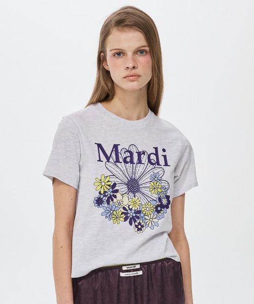 Mardi Mercredi(マルディメクルディ)の「SLIM TSHIRT FLOWERMARDI JARDIN VVD / スリム Tシャツ フラワーマルディ ジャルダン VVD(Tシャツ/カットソー・レディース・ホワイト/ヘザーグレー/クリーム・FREE)」の2枚目の写真