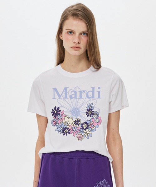 Mardi Mercredi(マルディメクルディ)の「SLIM TSHIRT FLOWERMARDI JARDIN VVD / スリム Tシャツ フラワーマルディ ジャルダン VVD(Tシャツ/カットソー・レディース・ホワイト/ヘザーグレー/クリーム・FREE)」の4枚目の写真