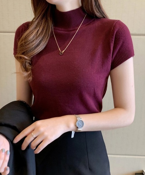 yuue' ( wear )(ユーイ)の「ハイネックサマーニット半袖トップス(ニット/セーター・レディース・アイボリー/パープル/レッド/ブラック/ホワイト・FREE)」の4枚目の写真