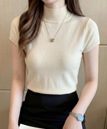 ハイネックサマーニット半袖トップス