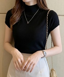 ハイネックサマーニット半袖トップス
