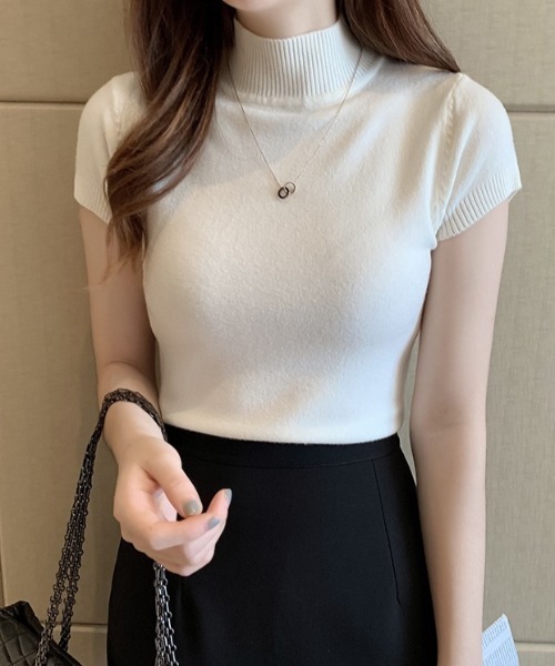 yuue' ( wear )(ユーイ)の「ハイネックサマーニット半袖トップス(ニット/セーター・レディース・アイボリー/パープル/レッド/ブラック/ホワイト・FREE)」の7枚目の写真