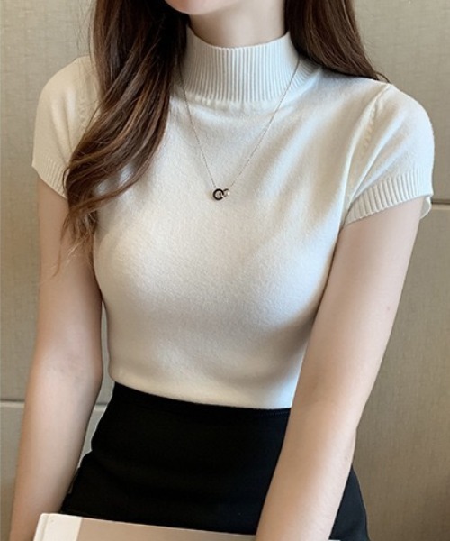 yuue' ( wear )(ユーイ)の「ハイネックサマーニット半袖トップス(ニット/セーター・レディース・アイボリー/パープル/レッド/ブラック/ホワイト・FREE)」の8枚目の写真