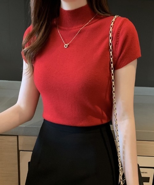 yuue' ( wear )(ユーイ)の「ハイネックサマーニット半袖トップス(ニット/セーター・レディース・アイボリー/パープル/レッド/ブラック/ホワイト・FREE)」の19枚目の写真