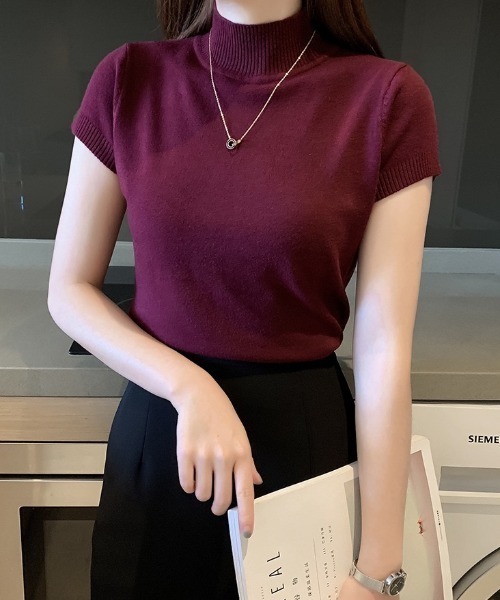 yuue' ( wear )(ユーイ)の「ハイネックサマーニット半袖トップス(ニット/セーター・レディース・アイボリー/パープル/レッド/ブラック/ホワイト・FREE)」の16枚目の写真