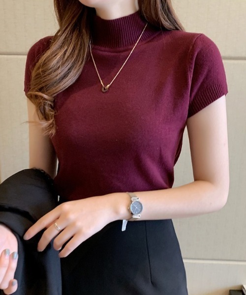 yuue' ( wear )(ユーイ)の「ハイネックサマーニット半袖トップス(ニット/セーター・レディース・アイボリー/パープル/レッド/ブラック/ホワイト・FREE)」の15枚目の写真