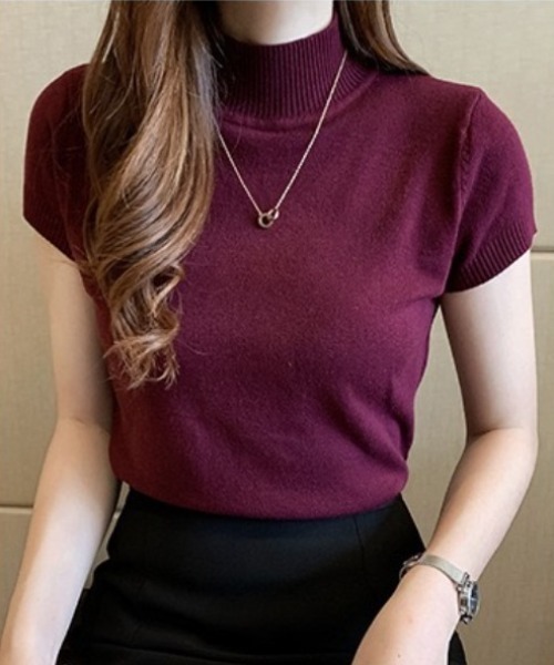 yuue' ( wear )(ユーイ)の「ハイネックサマーニット半袖トップス(ニット/セーター・レディース・アイボリー/パープル/レッド/ブラック/ホワイト・FREE)」の17枚目の写真