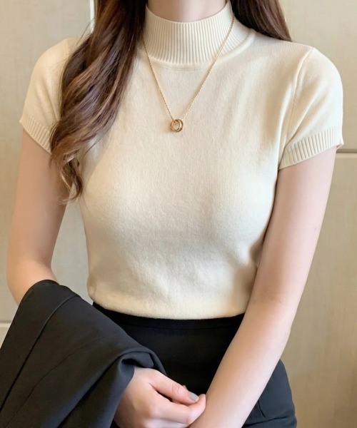 yuue' ( wear )(ユーイ)の「ハイネックサマーニット半袖トップス(ニット/セーター・レディース・アイボリー/パープル/レッド/ブラック/ホワイト・FREE)」の11枚目の写真