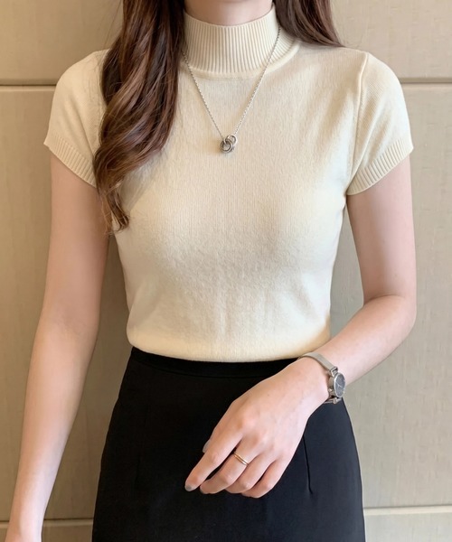 yuue' ( wear )(ユーイ)の「ハイネックサマーニット半袖トップス(ニット/セーター・レディース・アイボリー/パープル/レッド/ブラック/ホワイト・FREE)」の9枚目の写真