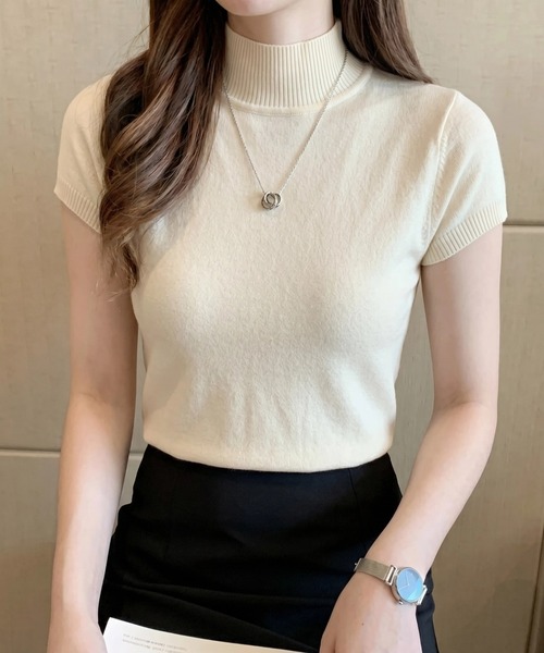 yuue' ( wear )(ユーイ)の「ハイネックサマーニット半袖トップス(ニット/セーター・レディース・アイボリー/パープル/レッド/ブラック/ホワイト・FREE)」の10枚目の写真