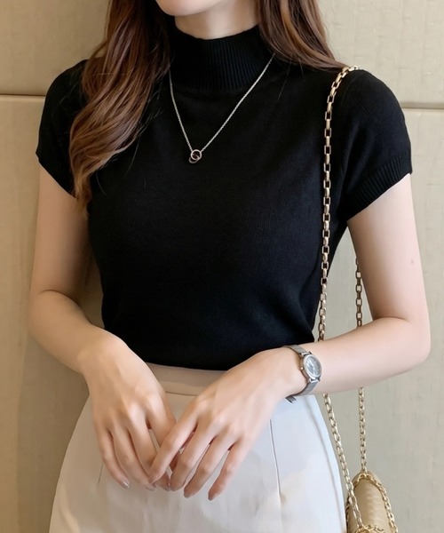 yuue' ( wear )(ユーイ)の「ハイネックサマーニット半袖トップス(ニット/セーター・レディース・アイボリー/パープル/レッド/ブラック/ホワイト・FREE)」の12枚目の写真