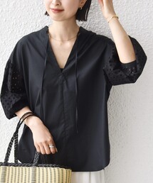 〈手洗い可能〉カットワーク レース スリーブ ブラウス
