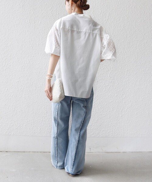 SHIPS(シップス)の「〈手洗い可能〉カットワーク レース スリーブ ブラウス(シャツ/ブラウス・レディース・オフホワイト/ブラック・ONE SIZE)」の4枚目の写真