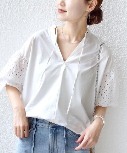 SHIPS(シップス)の「〈手洗い可能〉カットワーク レース スリーブ ブラウス(シャツ/ブラウス・レディース・オフホワイト/ブラック・ONE SIZE)」の7枚目の写真