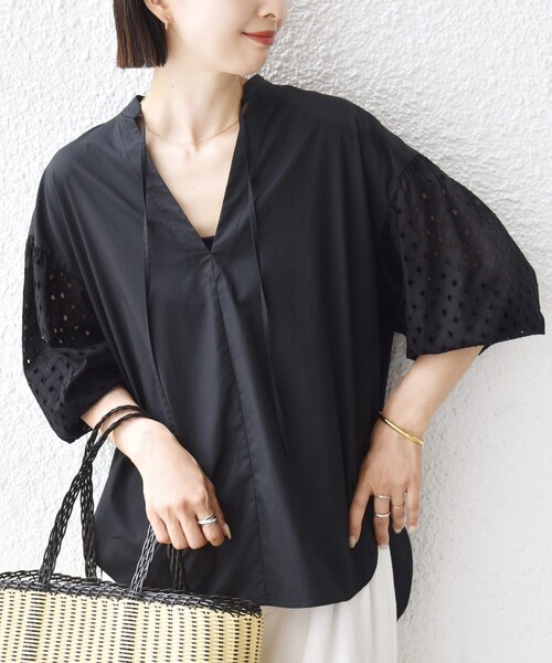 SHIPS(シップス)の「〈手洗い可能〉カットワーク レース スリーブ ブラウス(シャツ/ブラウス・レディース・オフホワイト/ブラック・ONE SIZE)」の14枚目の写真