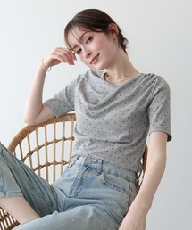 ドットドレープネックリブTシャツ